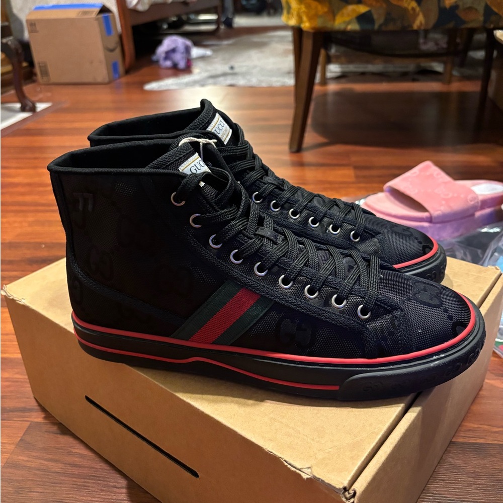 Gucci Men's Black and Red High-Top Sneakers